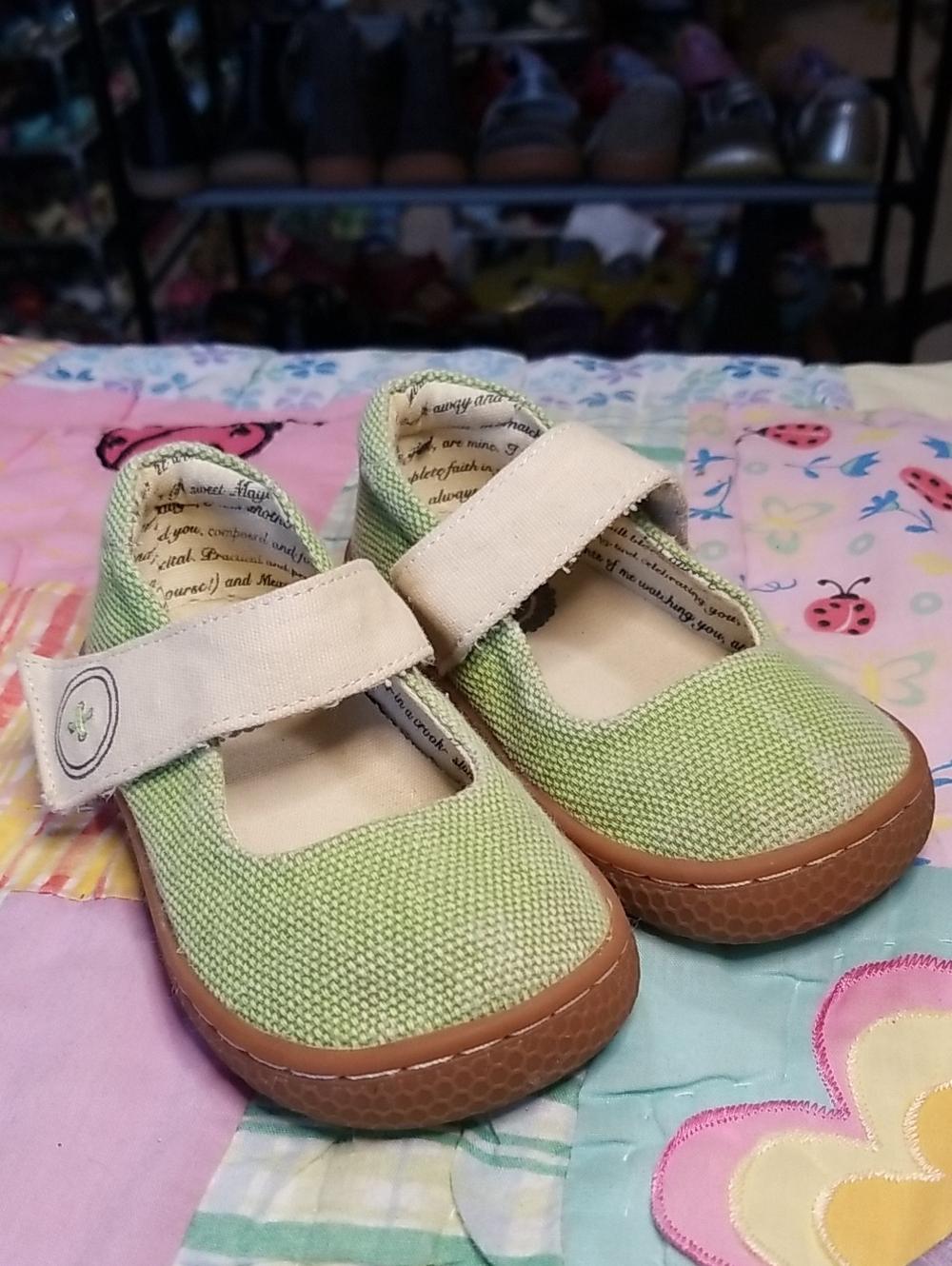 Livie & Luca Light Green Canvas Mary Jane Shoes with Tan Soles Size 6 Carta II